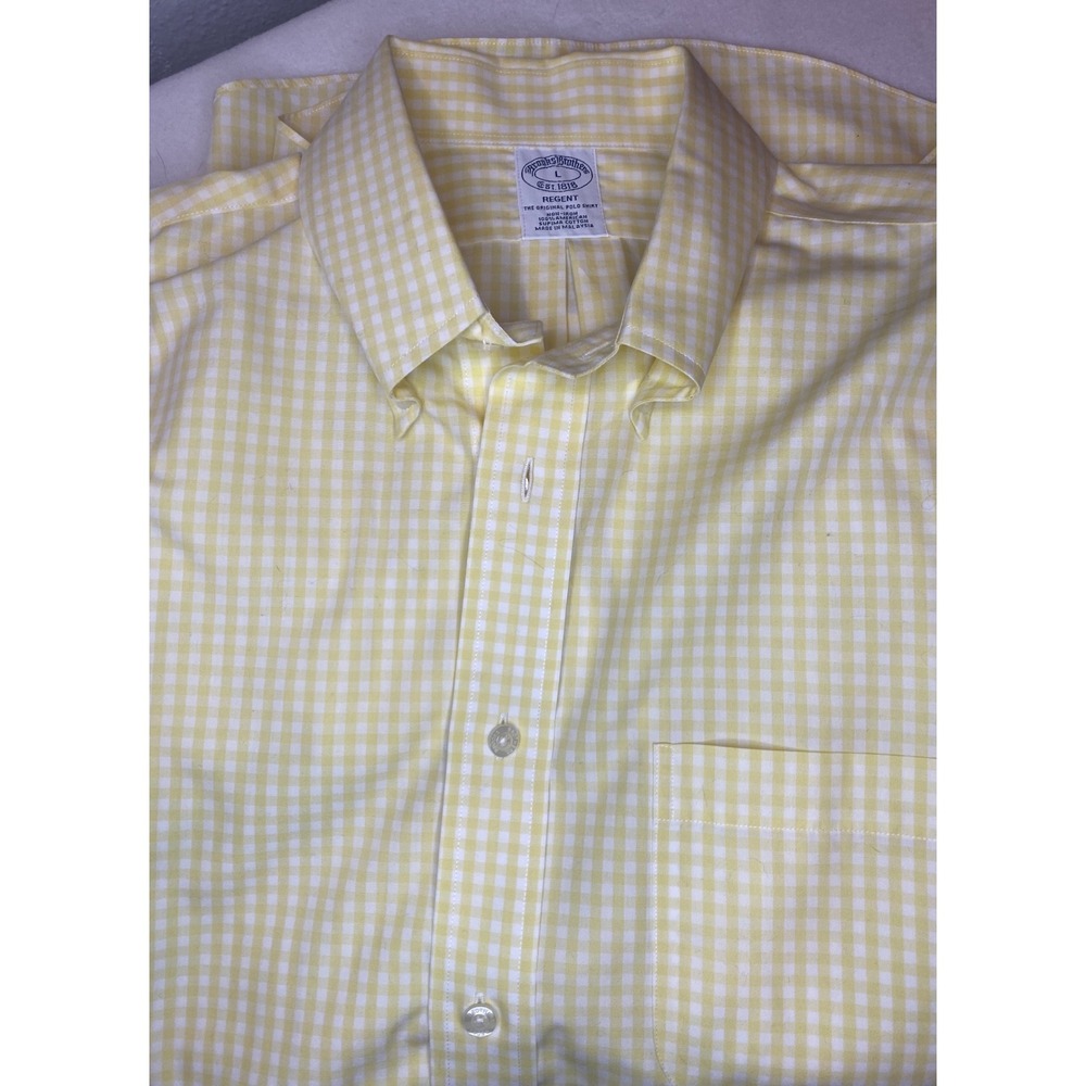Brooks Brothers Regent Shirt Mens L Yellow Gingham  Non-Iron Cotton
